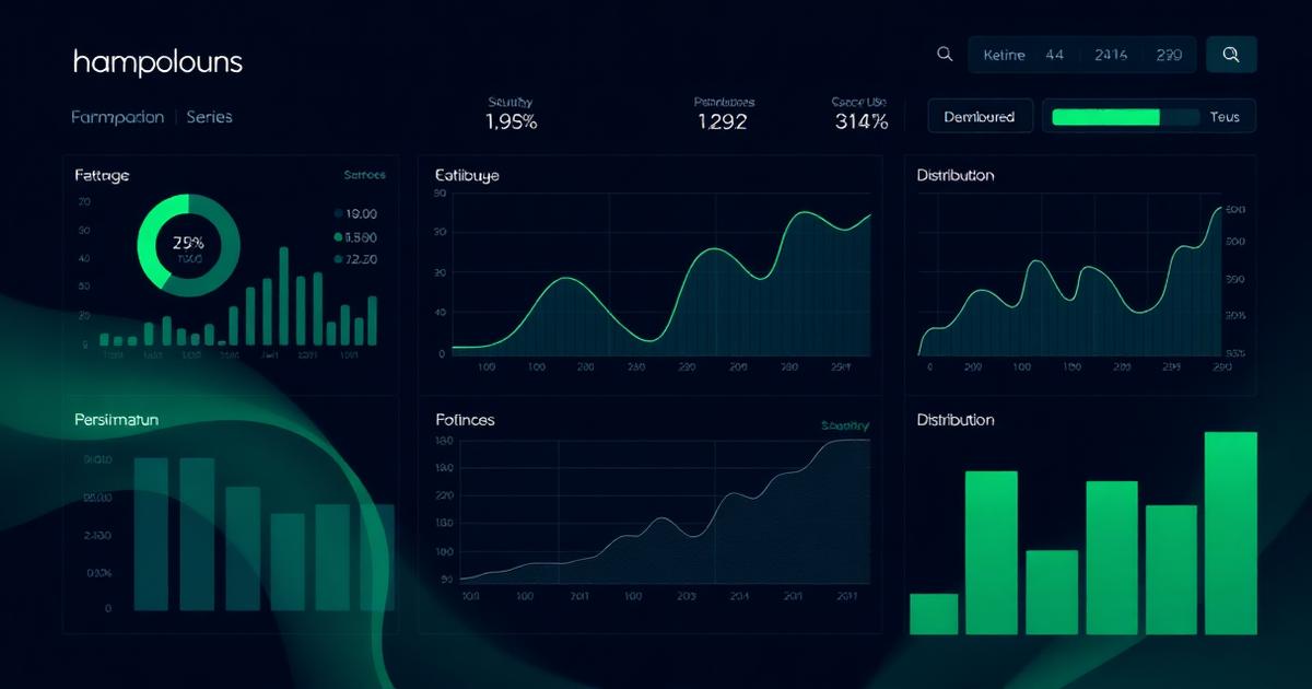 Dashboard astratta con metriche di performance, curva di equity e barre di distribuzione dei risultati